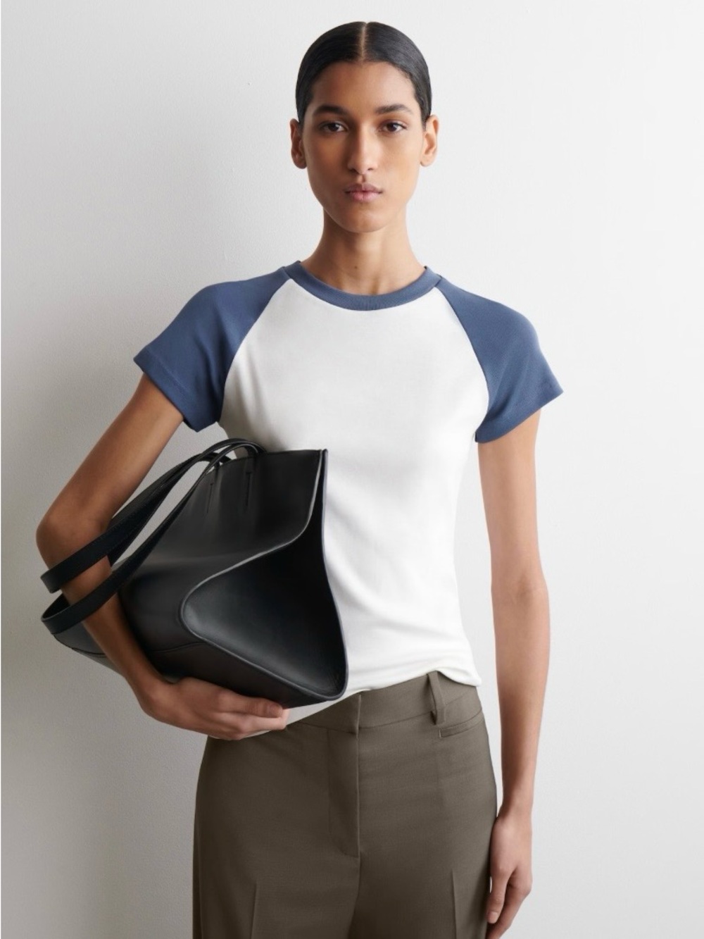 Classic Blue/White contrast color block Short sleeve tee shirt